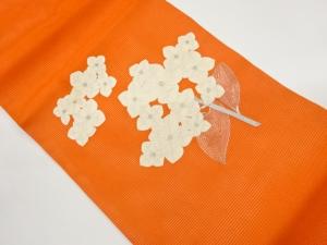 絽銀駒刺繍花葉模様名古屋帯